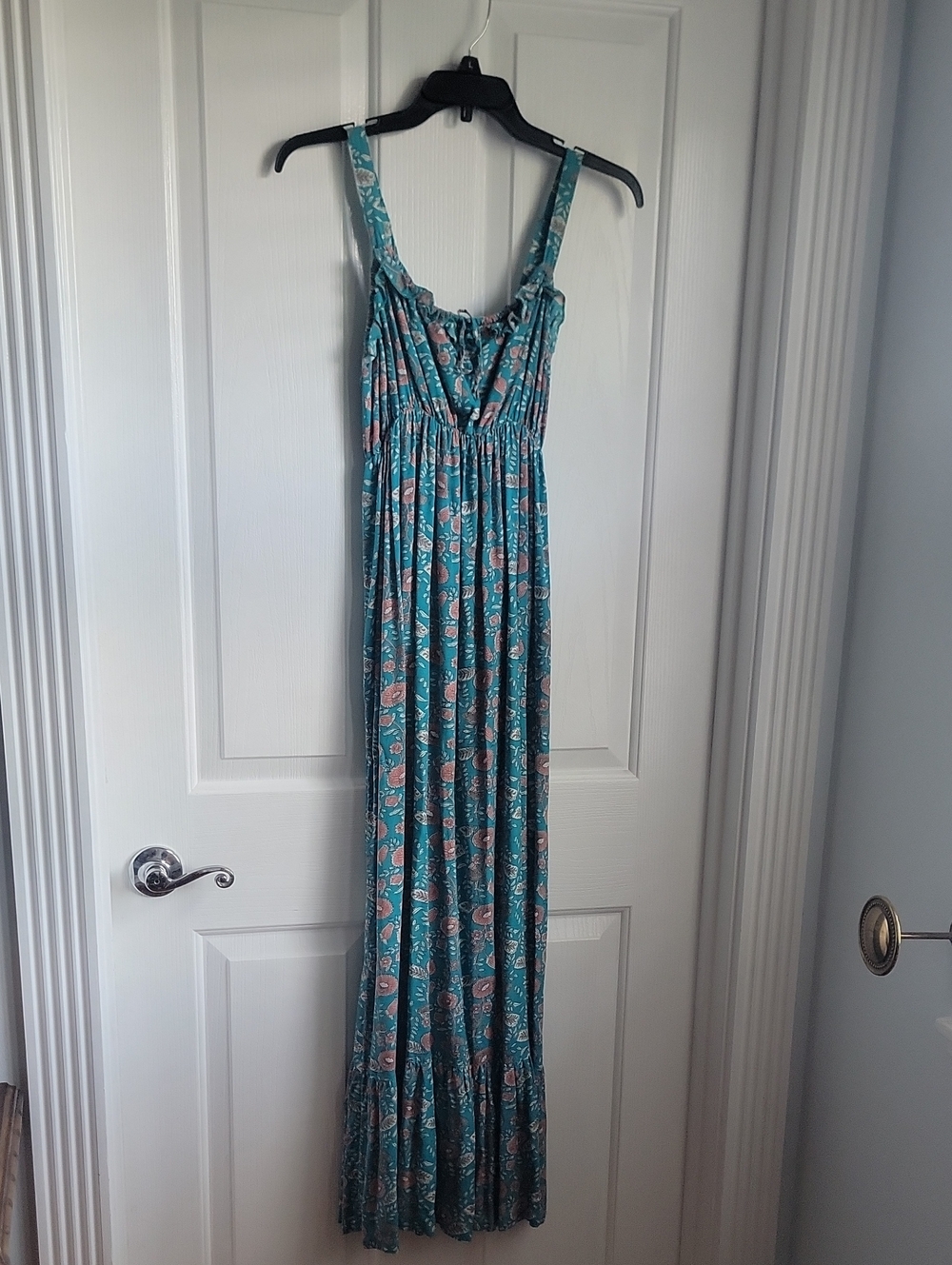 Natural Life Teal Floral Maxi Dress Size Xs X Small Boho